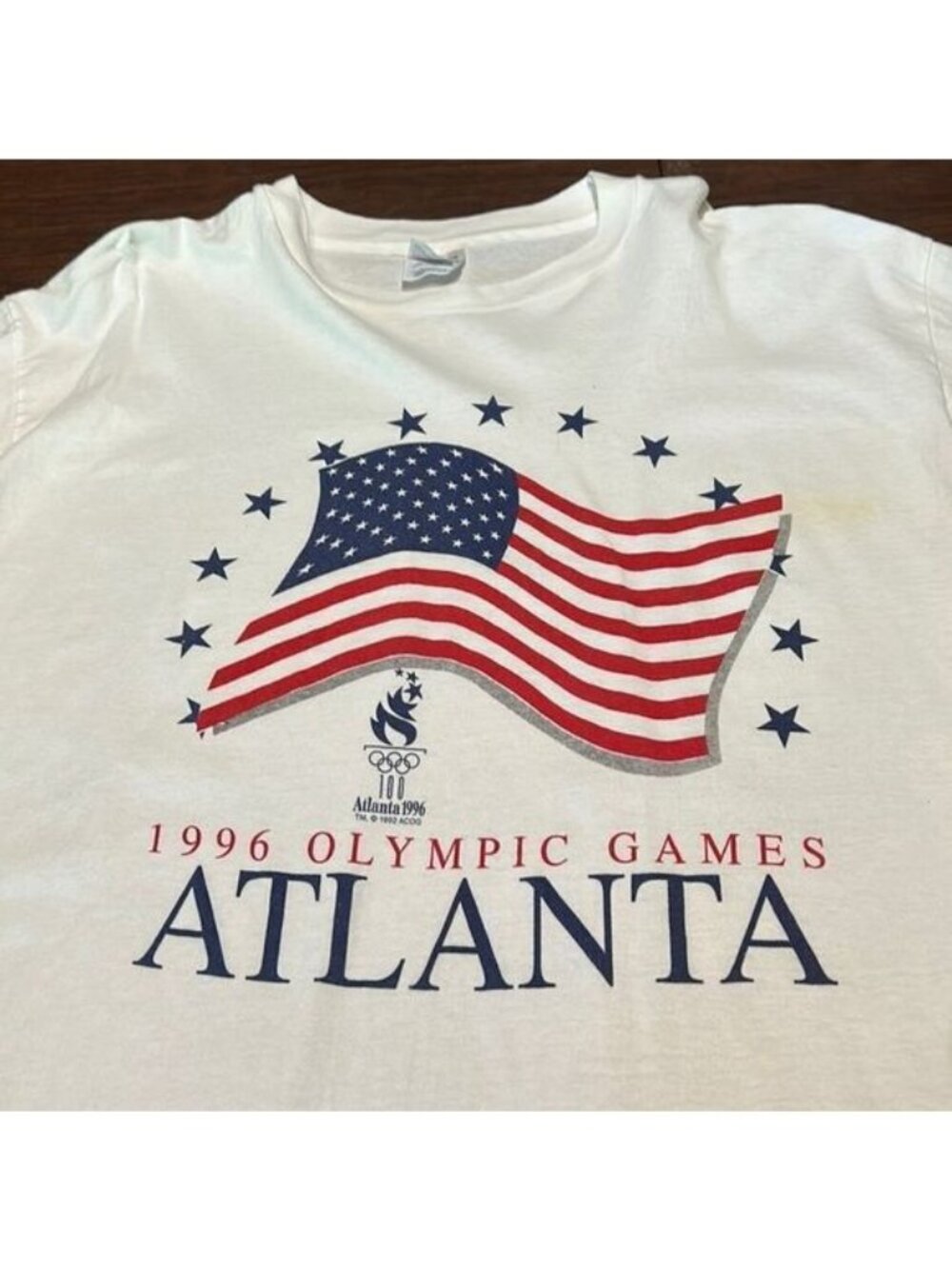 1996 Atlanta Olympics Hanes Heavyweight T-Shirt XL USA Flag Graphic White